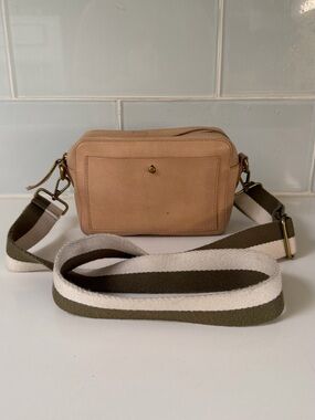 Madewell  Crossbody Camera Bag in Beige with Striped Strap